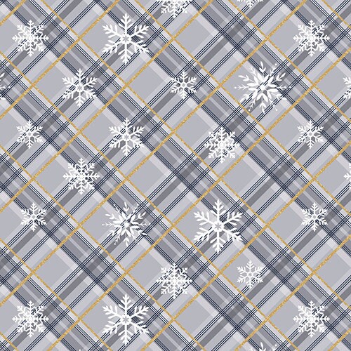 マリーグレー　ツーピース Snowflakes Plaid Gray With Gold Glitter - Sold by the Half