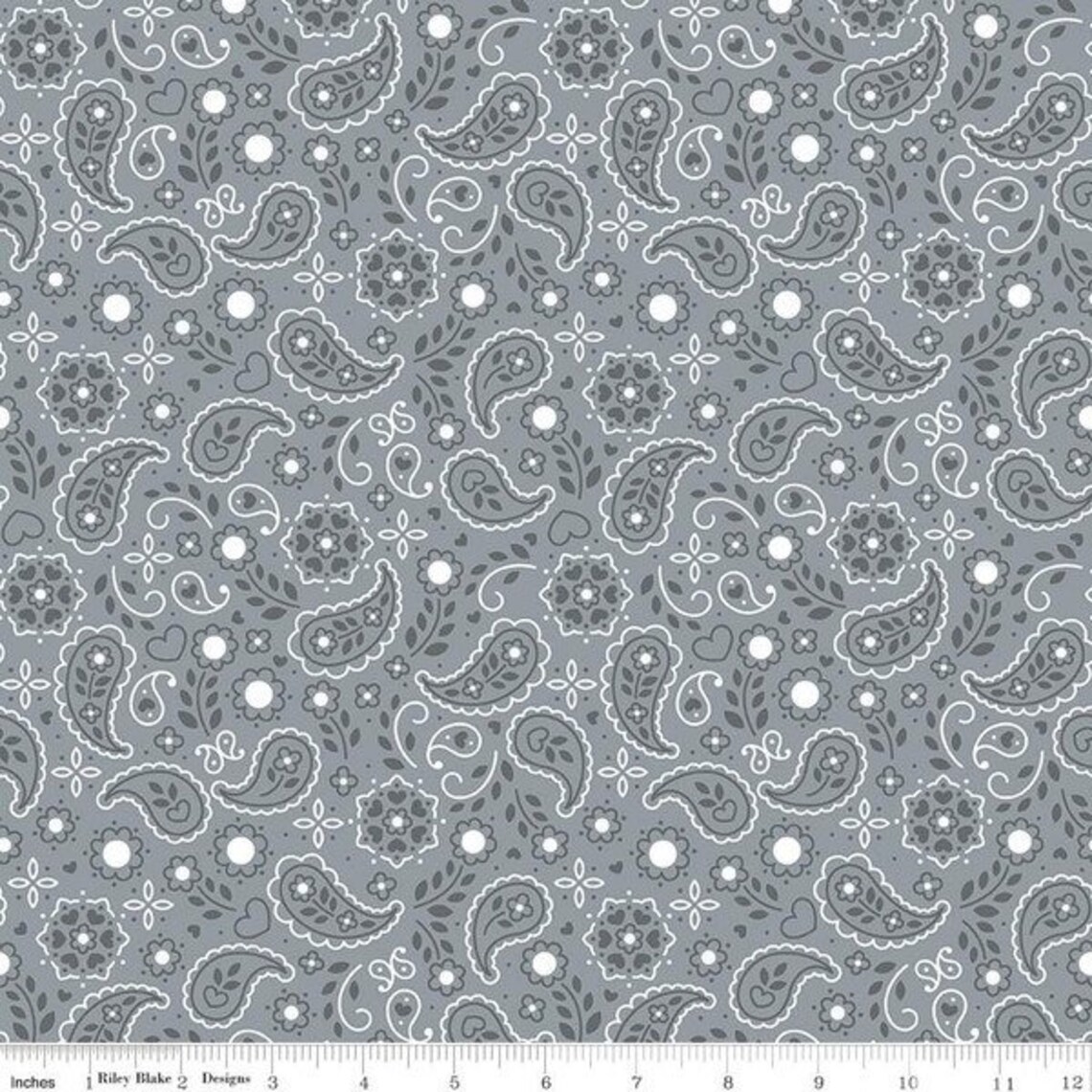 Gray Bandana Fabric Down on the Farm 100 Cotton Riley Etsy