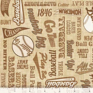 Baseball Text Tan - Priced by the 1/2 Yard/Cut Continuous - Bases Loaded by Dan Morris for QT Fabrics - 30348 A