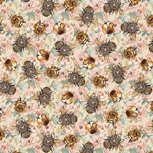 Time Travel Bees on Flowers - Priced by the Half Yard - Urban Essence Designs for Blank Quilting - 3009-22 Pink