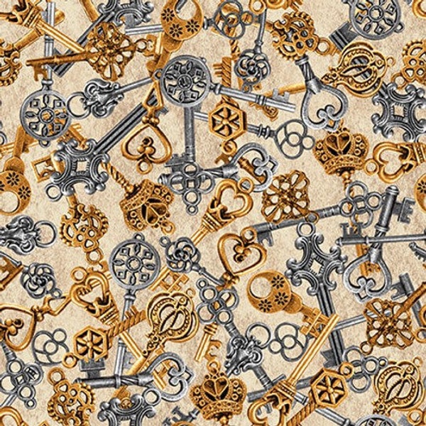 Steampunk Keys - Alternative Age - 100% Cotton - Blank Quilting - 2320-41 Parchment