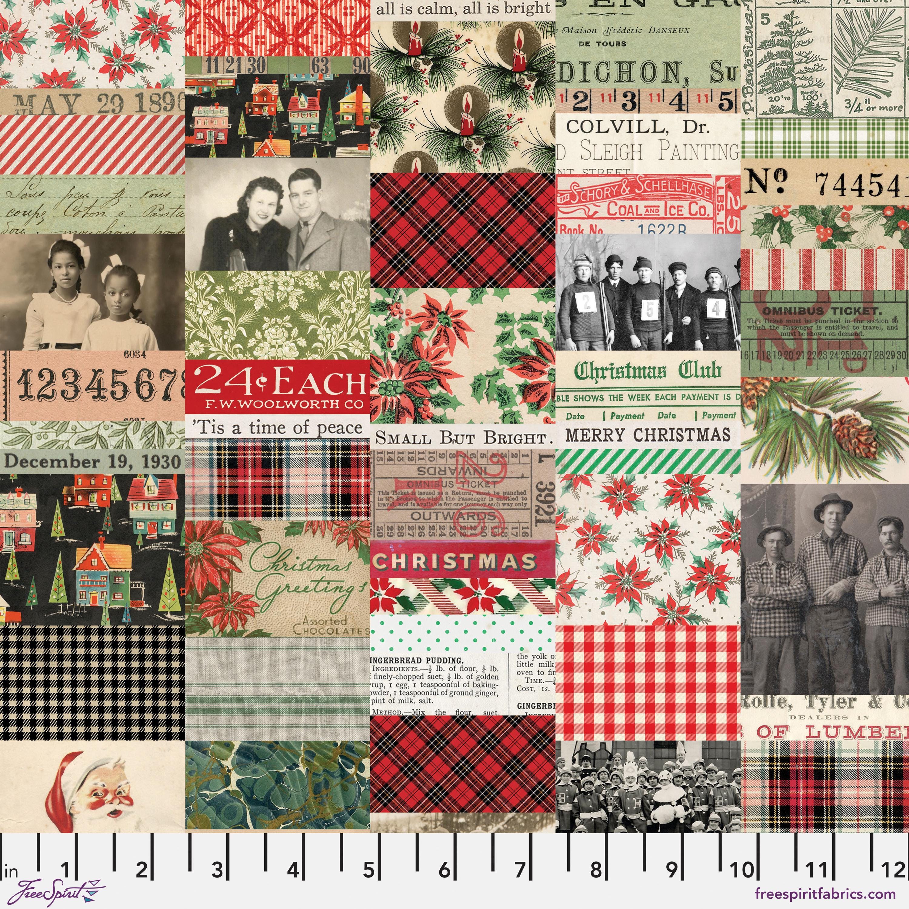 Christmas Collage - Priced by the 1/2 Yard/Cut Continuous - Palette by Tim Holtz for FreeSpirit Fabrics - PWTH335.CHRISTMAS