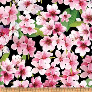 Cherry Blossoms Black - Priced by the Half Yard - Cherry Hill by Kanvas Studio for Benartex - 14313-12