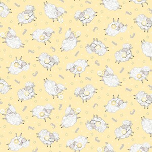Tossed Sheep Yellow - Sweet Dreams - Victoria Hutto for StudioE Fabrics - 100% Cotton - 6320-44
