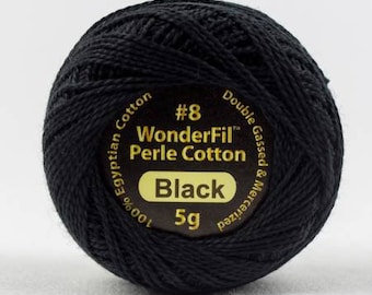 Black 8wt Perle Cotton Thread - Eleganza - 5-Gram- 42 Yards - 100% Egyptian Cotton Thread - EL5G-200