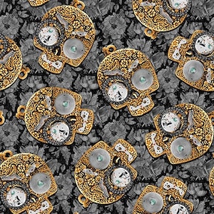 Time Travel Skulls - Priced by the Half Yard - Urban Essence Designs for Blank Quilting - 3017-95 Gray