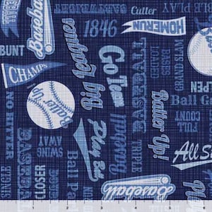 Baseball Text Navy - Priced by the 1/2 Yard/Cut Continuous - Bases Loaded by Dan Morris for QT Fabrics - 30348 N