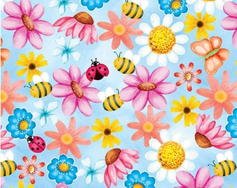 Sunshine Garden Blue - Sunshine Days - Priced by the Half Yard - Nicole DeCamp for Benartex - 14330-55