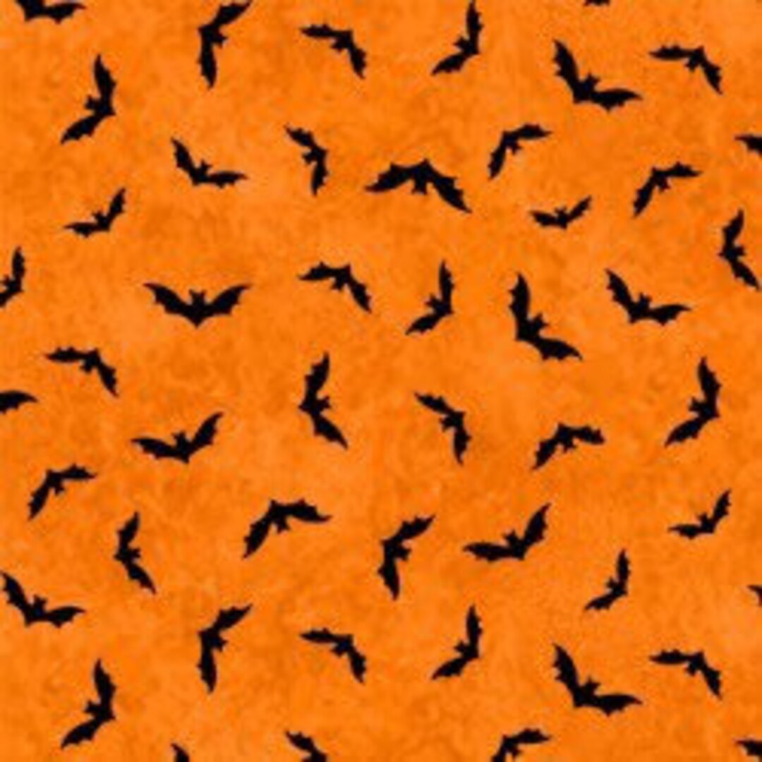 Bats All Folks Orange Bat Fabric Trick or Treat Digital Print 100