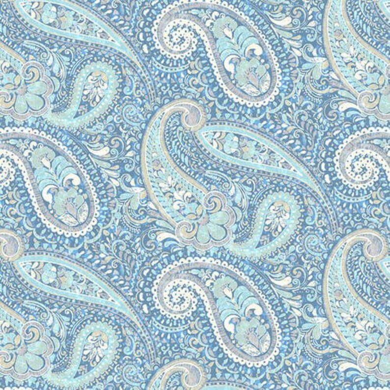 Shelby Quilt Backing Fabric Blue Paisley Sold by the Half Etsy