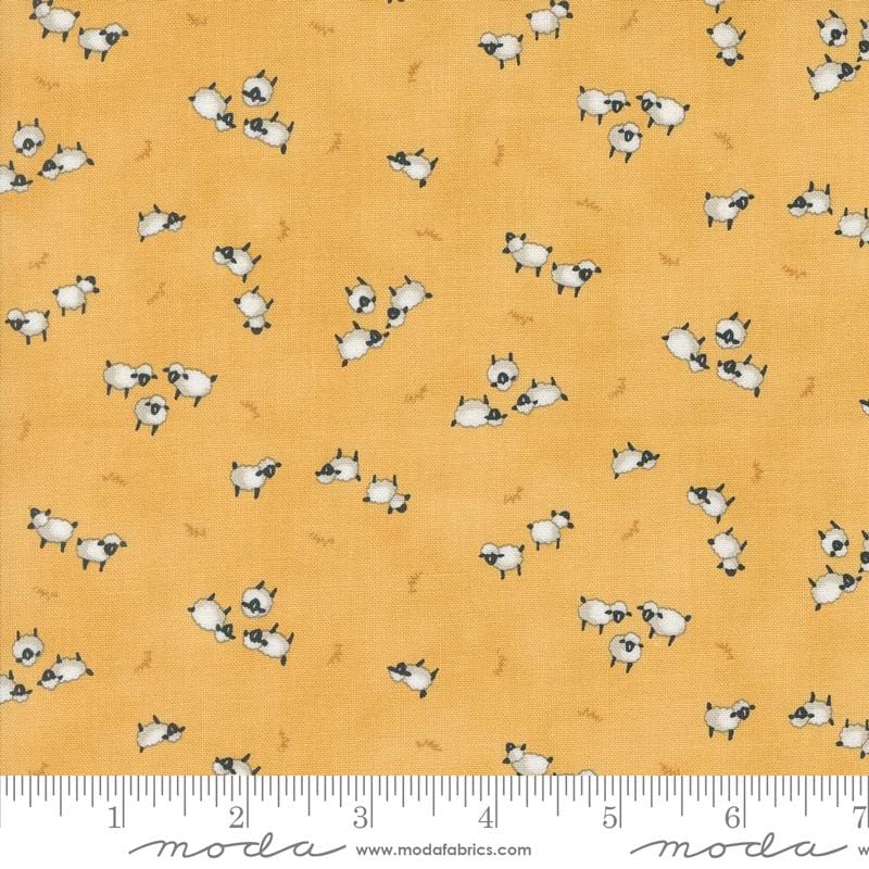 Sheep in the Pasture on Goldenrod - Priced by the Half Yard/Cut Continuous - Willows Farm by Deb Strain for Moda Fabrics - 56105 15