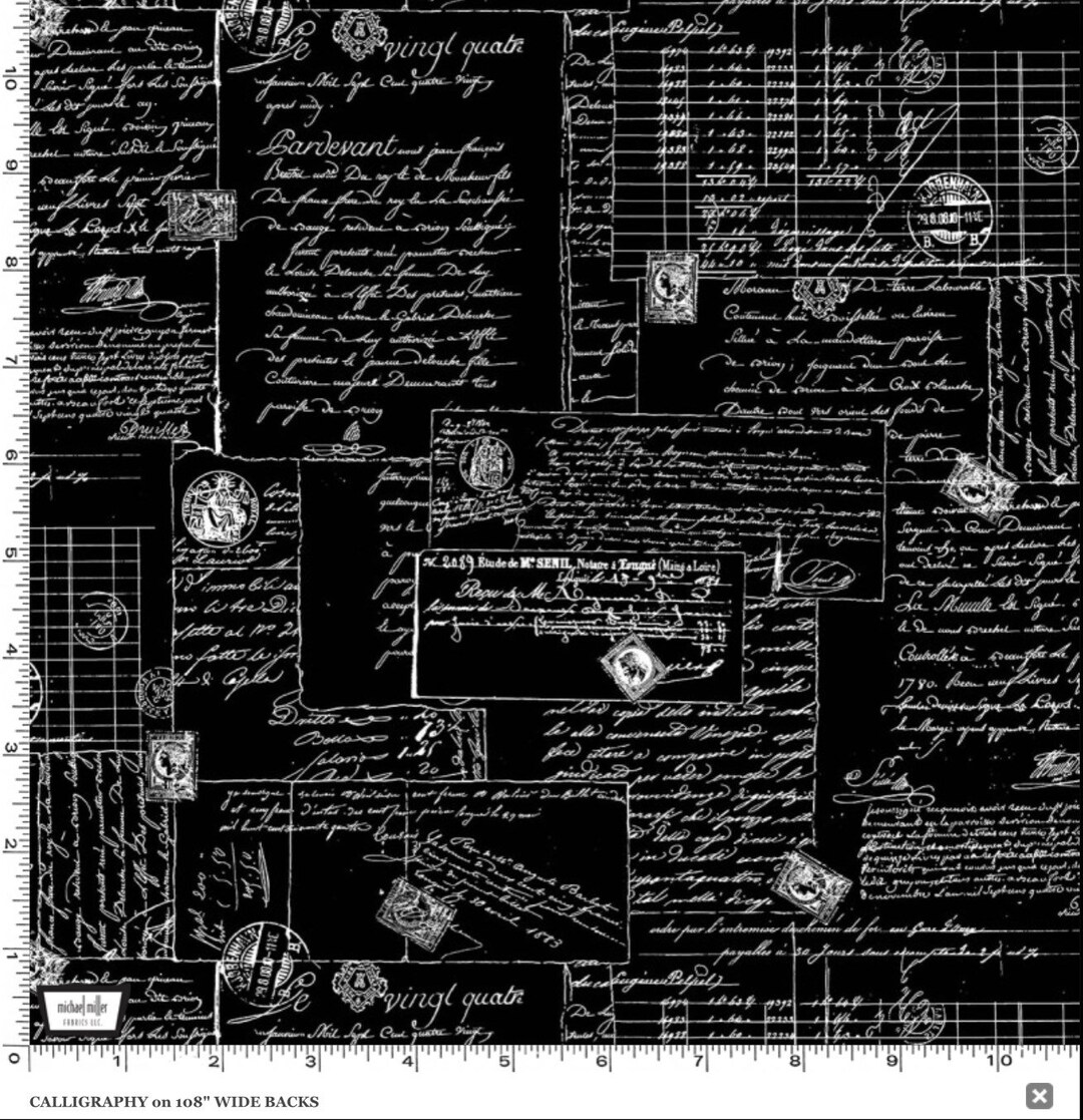 Post Script Quilt Backing Fabric Black Quilt Back Sold by the Half Yard