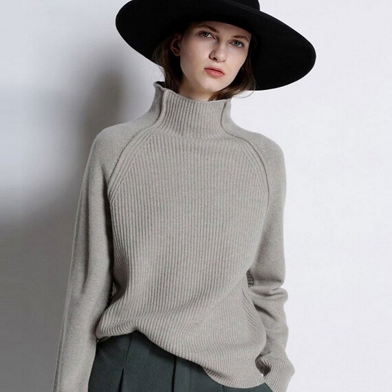 Women's High Neck Sweater / Wool Jumper 
