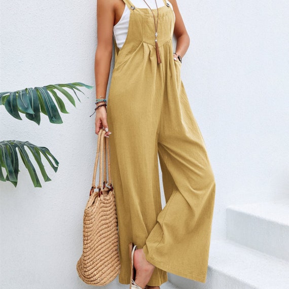 Women's Solid Color Suspender Loose Casual Jumpsuit Holiday Wide Leg  Jumpsuit