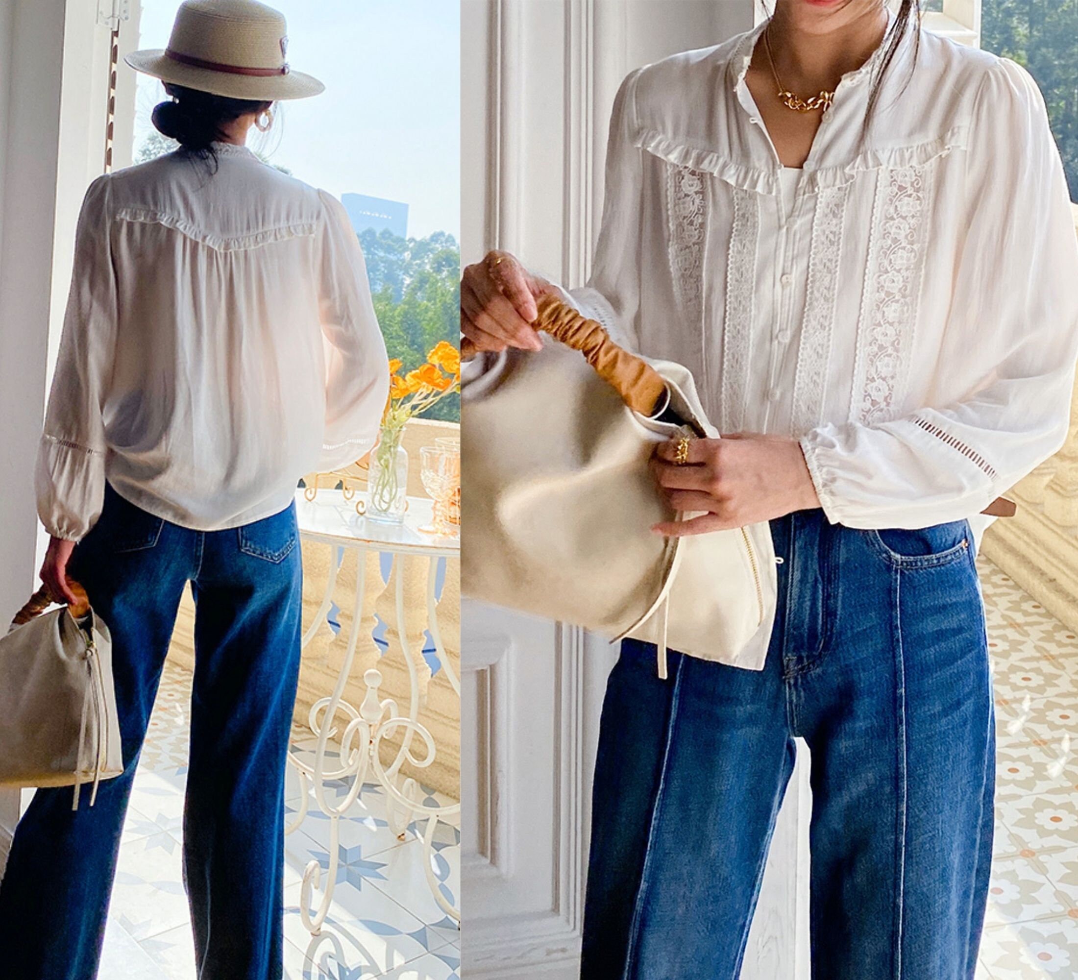 French-inspired White Lace Blouse