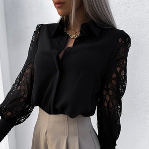 Vintage Design White Blouse for Women Office Blouse Long Sleeve Spring ...