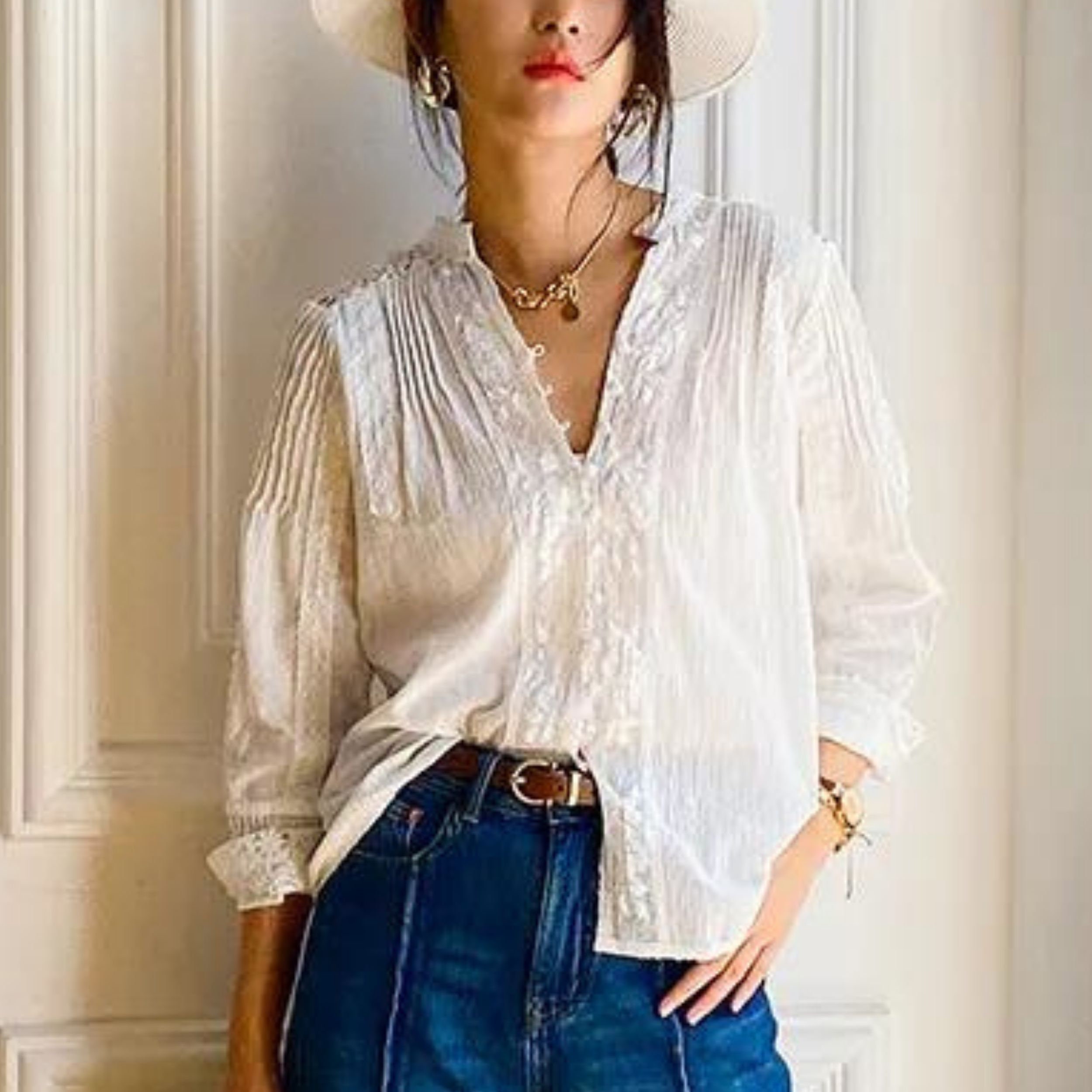 Women's Long Sleeve Lace Panel French Shirt - Etsy