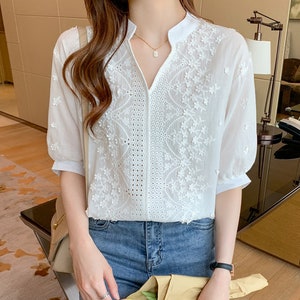 French Lace White Blouse Women main image 1