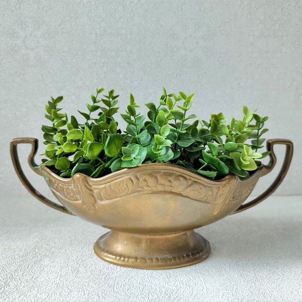Art deco brass planter antique / Gold table centerpiece flower vase / Plant pot vintage