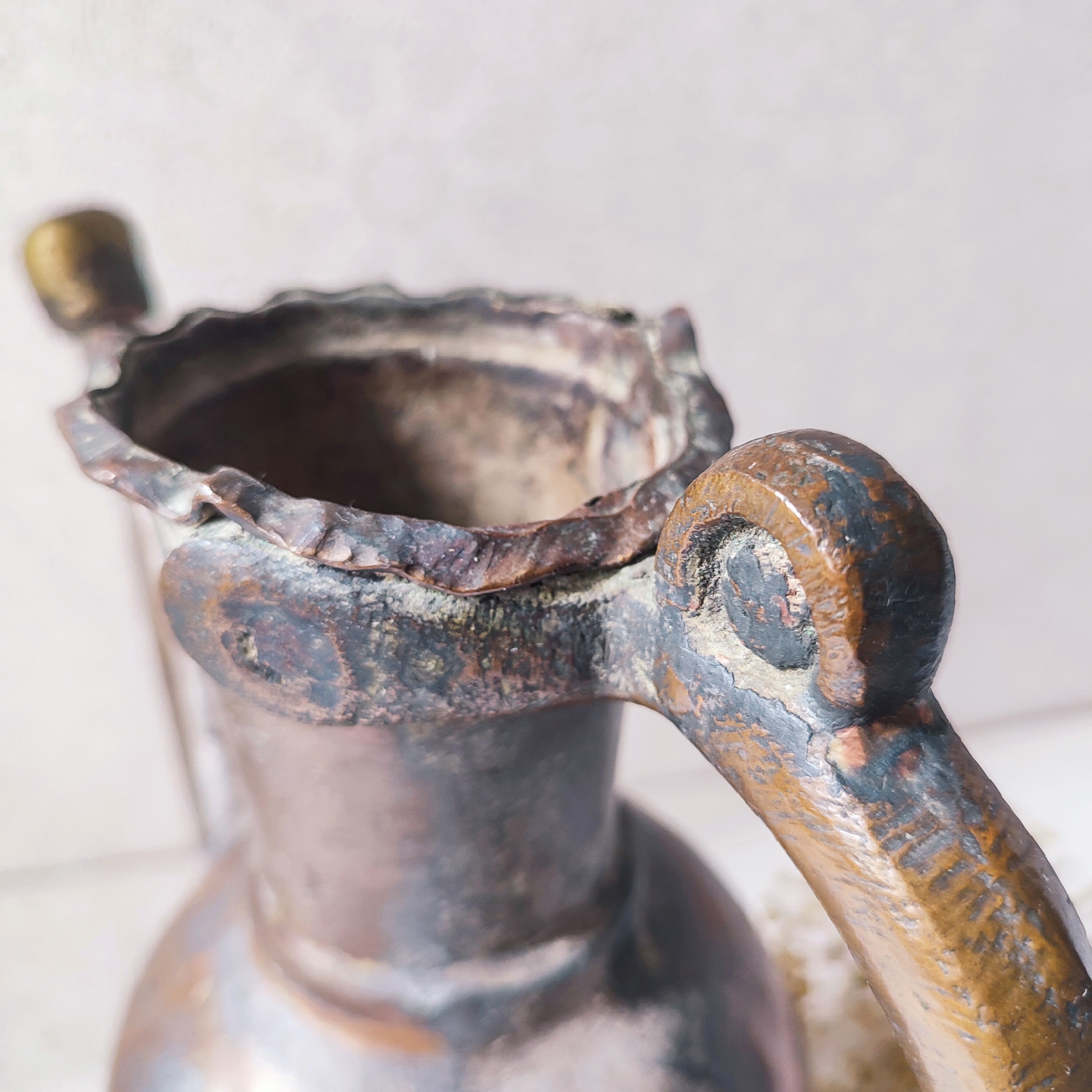 Antique Copper Pitcher Vase / Oriental Tall Bud Vase/ Turkey Rustic