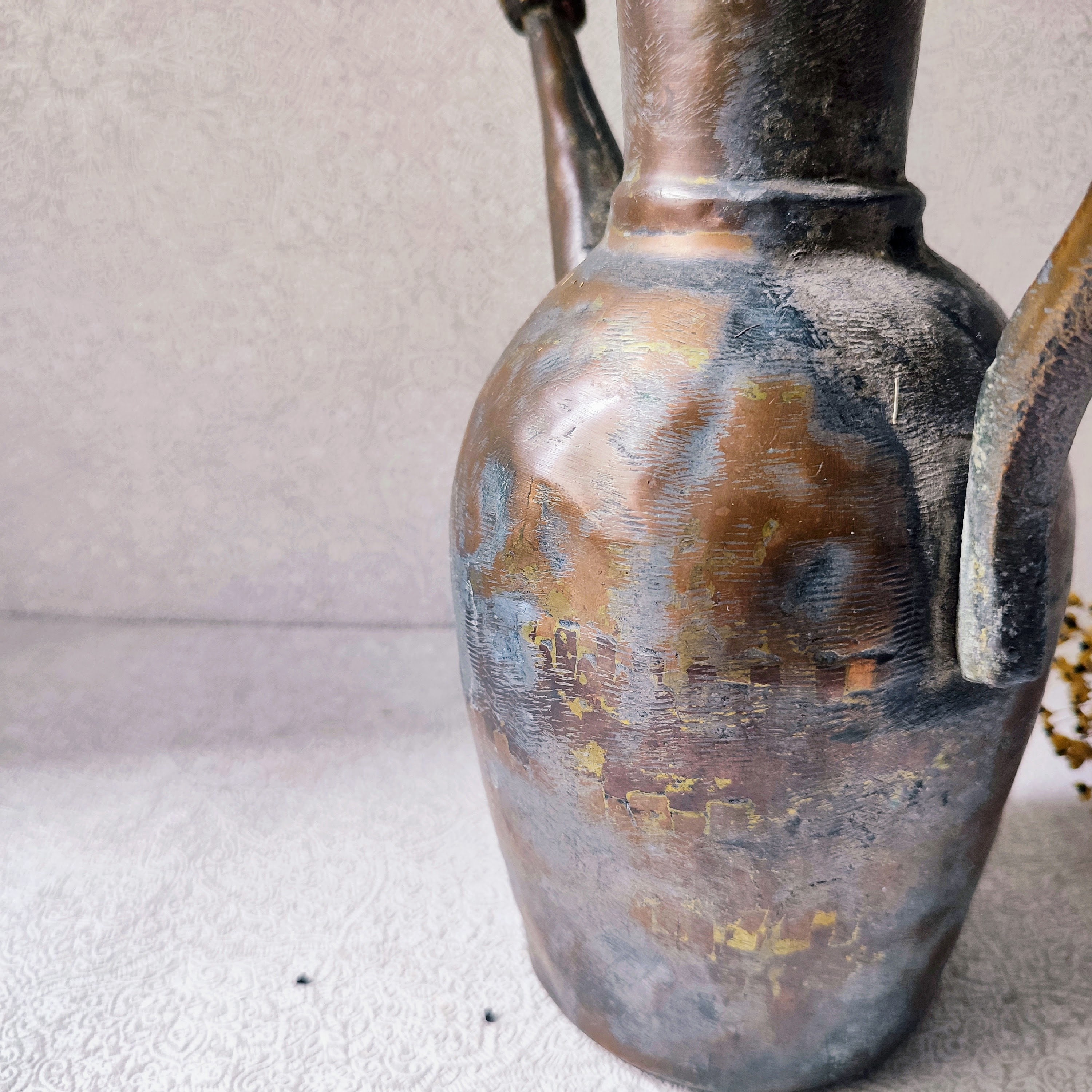 Antique Copper Pitcher Vase / Oriental Tall Bud Vase/ Turkey Rustic