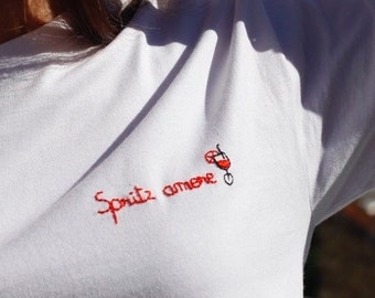 Hand embroidered unisexe cotton t-shirt Spritz amore