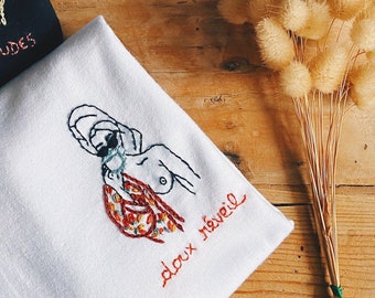 Hand embroidered cotton t-shirt for woman Doux réveil