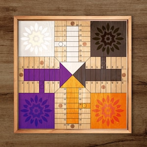 Parcheesi Board for 4 players - ORIGINAL CLASSIC BOARD. Hand Made with wood, Resin & glitter