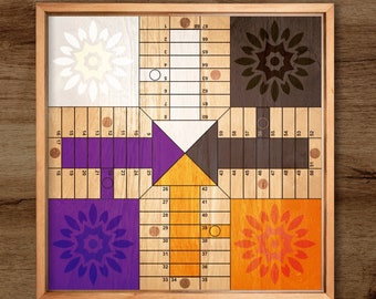 Parcheesi Board for 4 players - ORIGINAL CLASSIC BOARD. Hand Made with wood, Resin & glitter