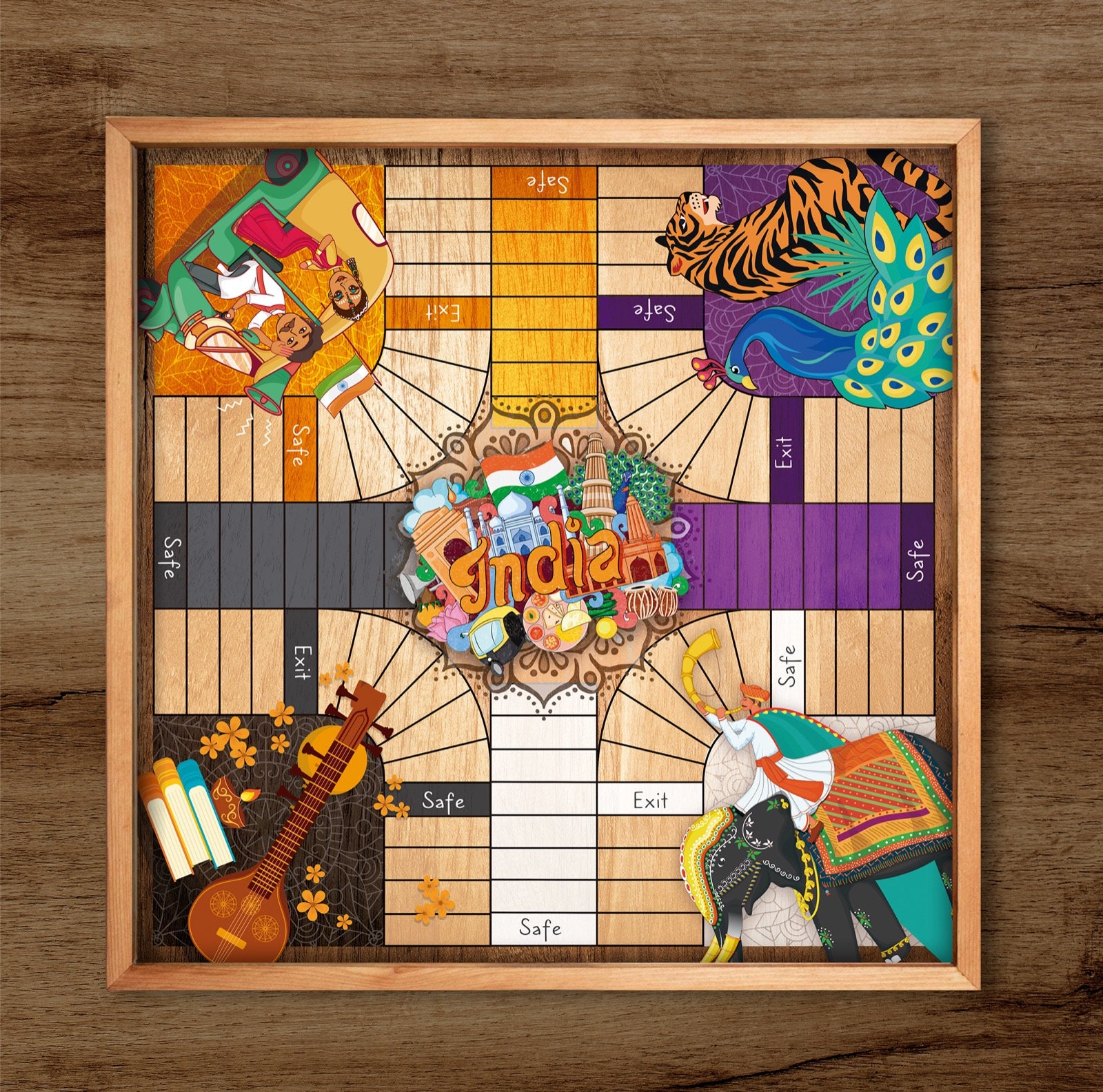 6 Players Personalized Wooden Parcheesi Board Game With Pictures