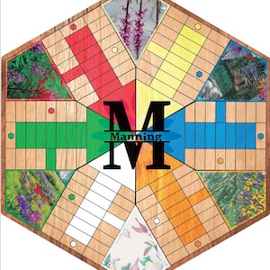Parcheesi Board for 6 players - CUSTOM BOARD. You choose your own pictures. Hand Made with wood & Resin.