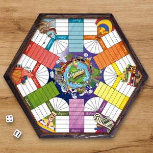 Parcheesi-bord voor 6 spelers - COLOMBIAS BOARD. Handgemaakt van hout en hars. Espressokleur