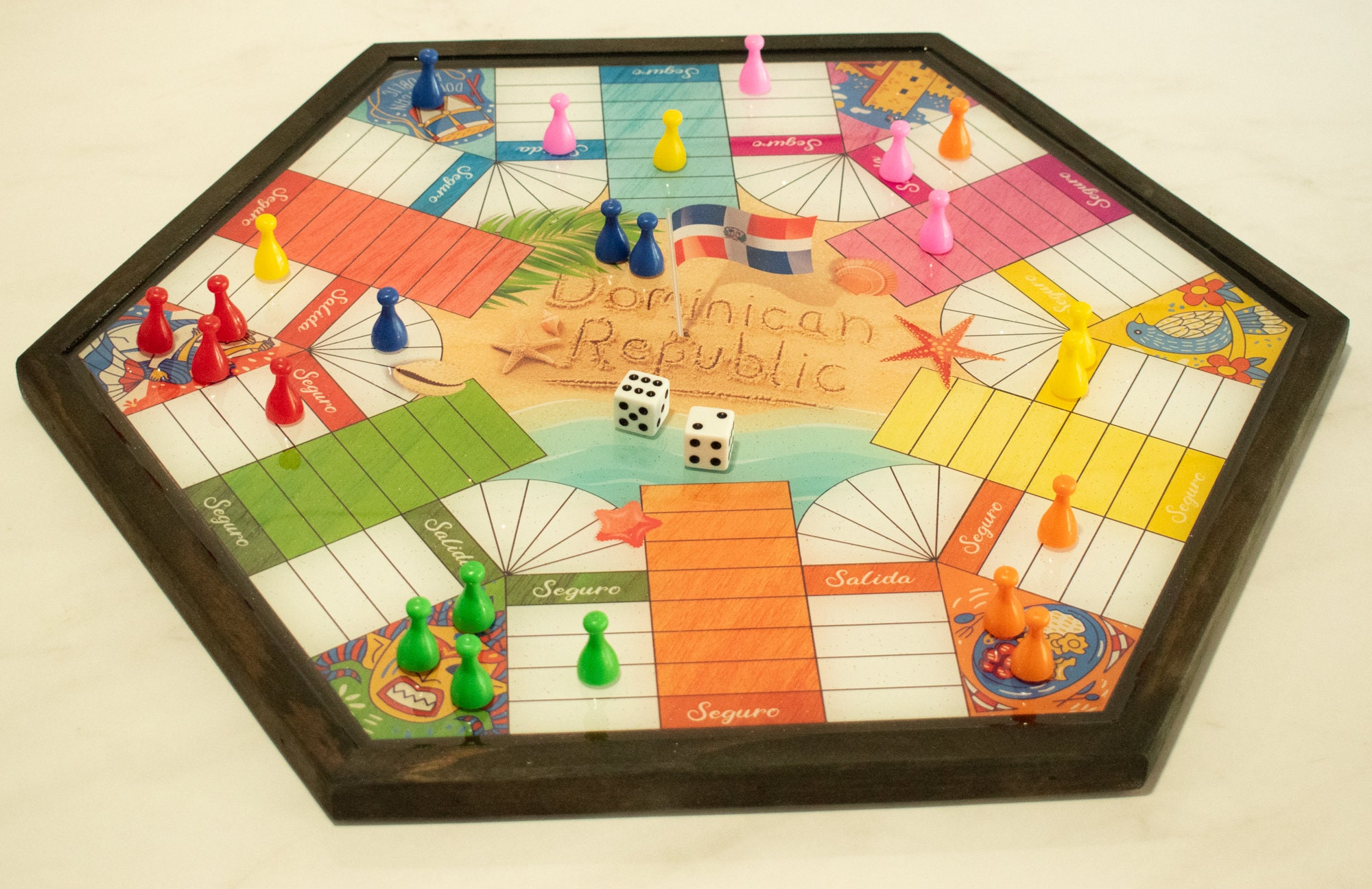 Parcheesi Board for 4 or 6 players CUBA BOARD. Hand Made -  Portugal