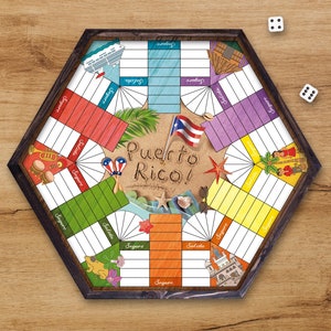 Parcheesi Board for 6 players - PUERTO RICO BOARD. Hand Made with wood, Resin & Glitter.