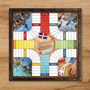 Parcheesi Board for 4 players - DOMINICAN REPUBLIC BOARD. Hand Made with wood, Resin & Glitter.