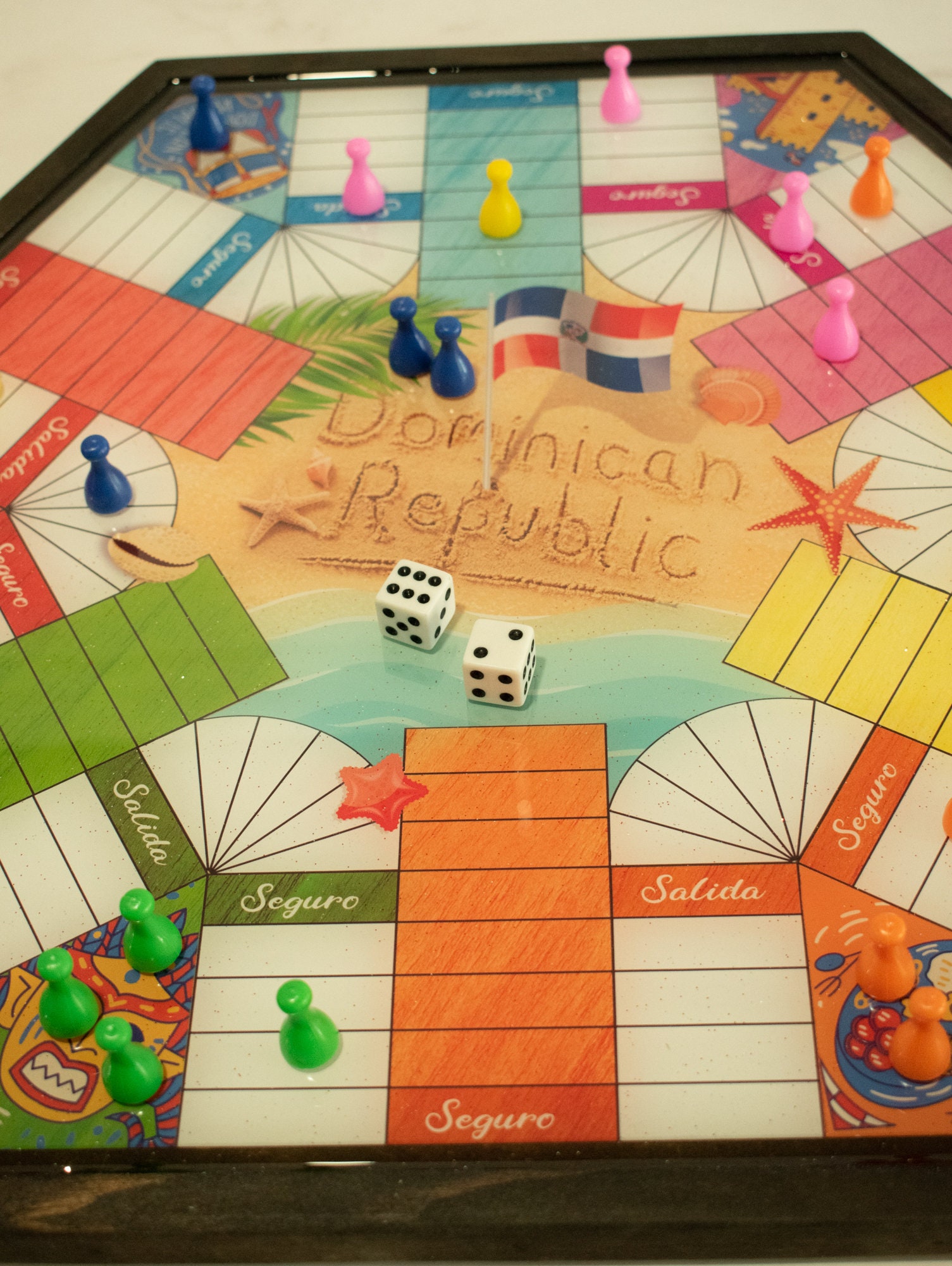 Parcheesi Board for 4 or 6 players CUBA BOARD. Hand Made -  Portugal