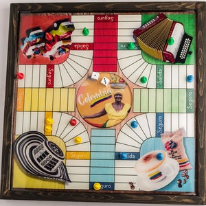 Parcheesi-bord voor 4 spelers - COLOMBIA BOARD. Handgemaakt met hout, glitter en hars. Klaar om te verzenden. Espressokleur