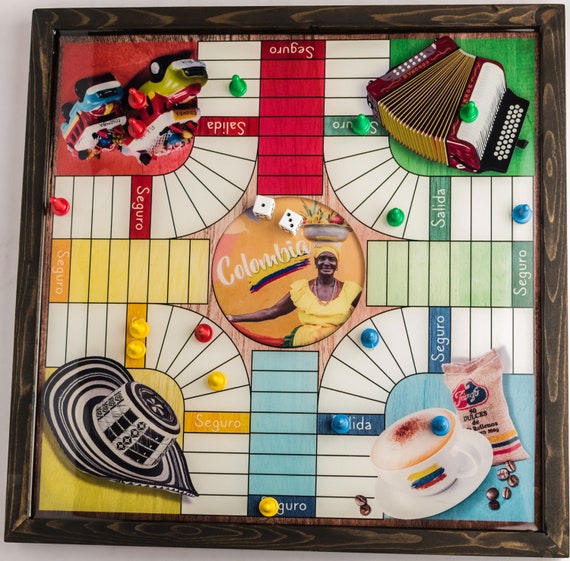 Parcheesi Board for 4 Players COLOMBIA BOARD. Hand Made With 