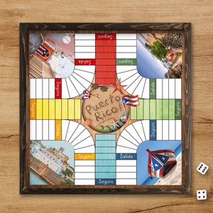 Parcheesi Board for 4 players - PUERTO RICO BOARD. Hand Made with wood, Resin & Glitter. Espresso Color