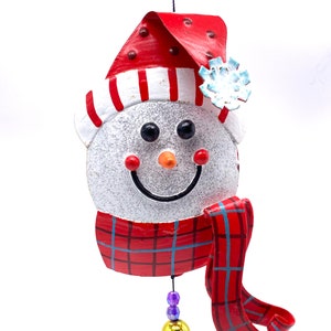 Recycled Metal Snowman Red Scarf Christmas Tree Ornament