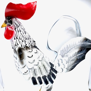 Schwarz weißer französischer Hahn Recycelter Metall Kerzenhalter