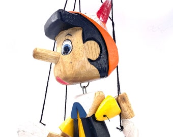 Pinnochio Marionette Hand Carved and Painted Reclaimed Wood