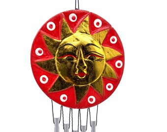 Rode zon en maan disc chime tweezijdige kerstboom ornament