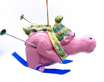 Hippo On Skis Christmas Tree Ornament
