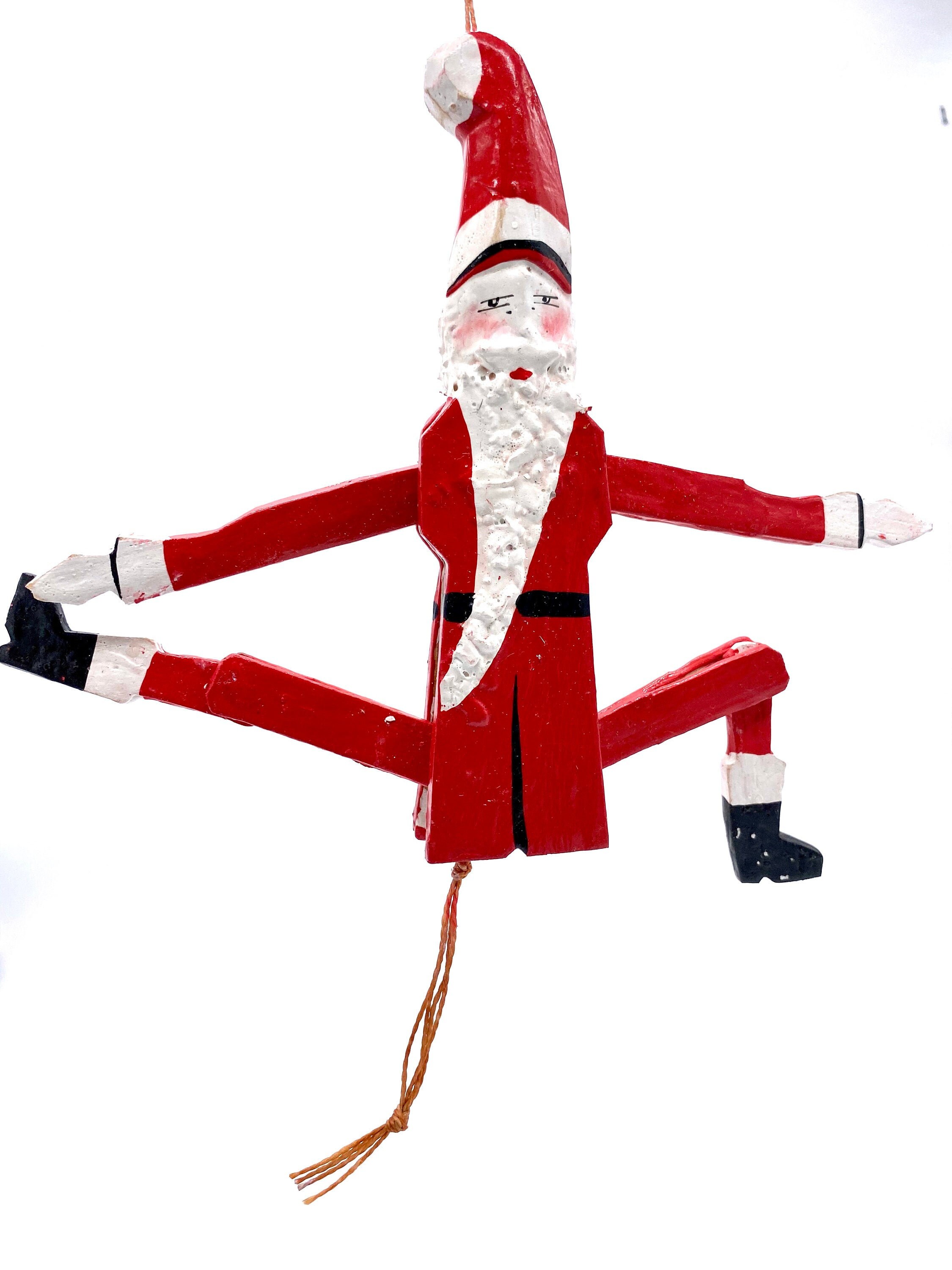 Vintage Santa Christmas Wood Pull String Puppet Jumping Ornament