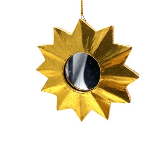 Gold Leafed Sun Mirror Christmas Tree Ornament