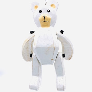 Hand Carved Reclaimed Wood White Teddy Bear Ornament
