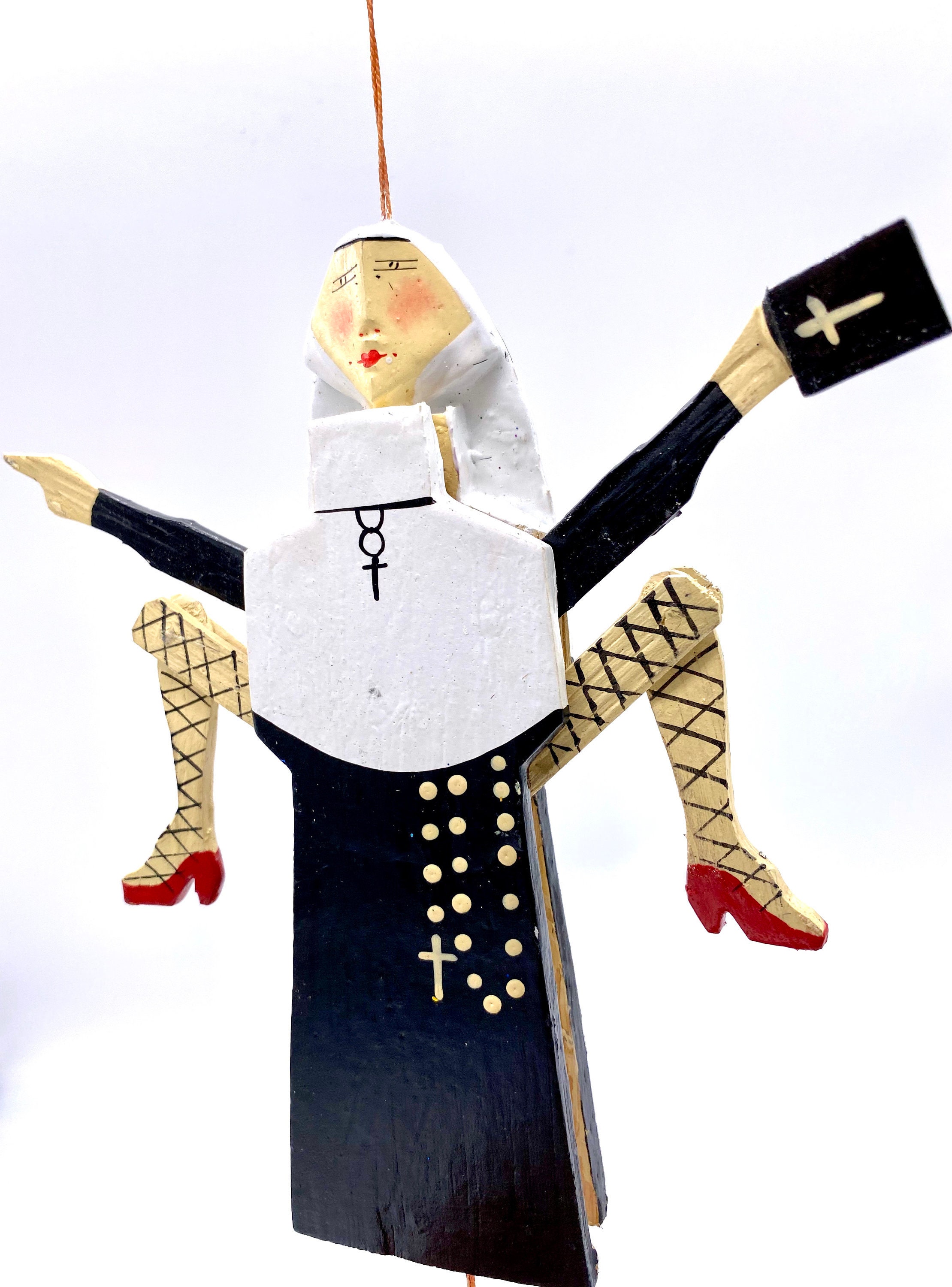 Nun  with Fish Net Stockings Pull Toy