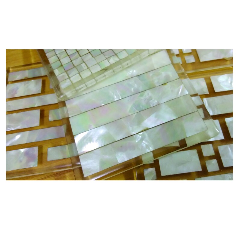 COASTER SET of 6 Mother of Pearl Laser cut Stick on Acrylic Coaster Base with Clear Lamination Glossy Coaster Tea Coaster