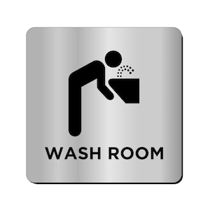 WASHROOM Metal Stainless Steel Satin Sign for Toilet / Bathroom / Restroom / Door Sign for Office / Malls / Hospital / Restaurant